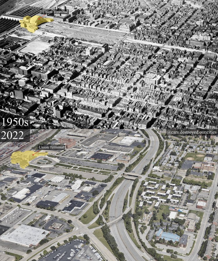 Aerial before/after of Cincinnati, OH