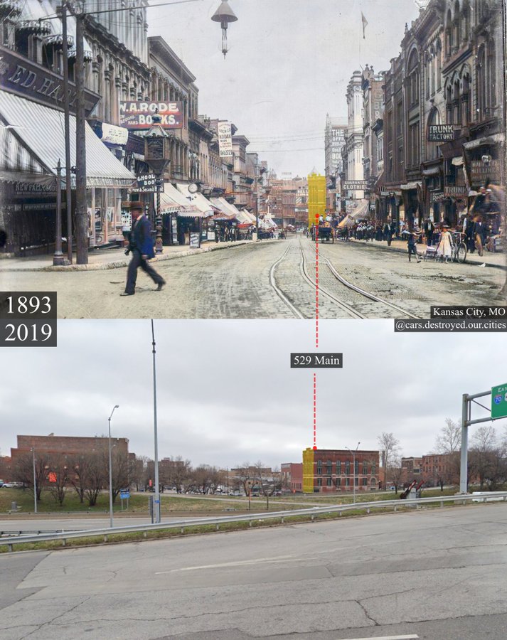 Before/after of Main Street in Kansas City, MO