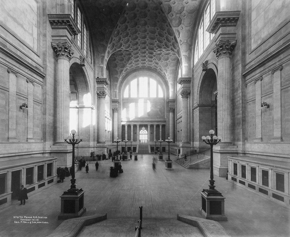 Interior photo of the now-demolished old Penn Station in New York, NY